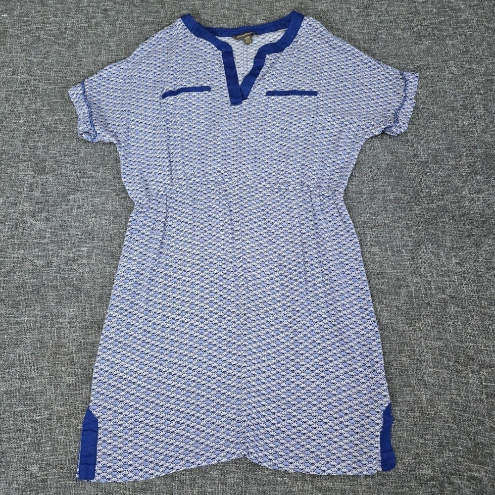Tommy Bahama Fan Festival Split Neck Dress Sz Medium Blue Sea Shells Resort wear